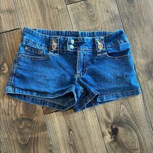 Floral Embroidered Blue Jean Shorts